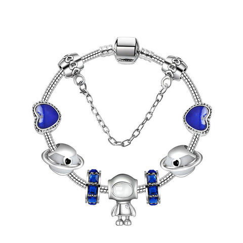 Darrahopens Fashion > Women's Fashion > Women's Jewellery Sci-Fi Universe Spaceship Robot Blue Heart Beaded Bracelet with Rhinestones(18cm)