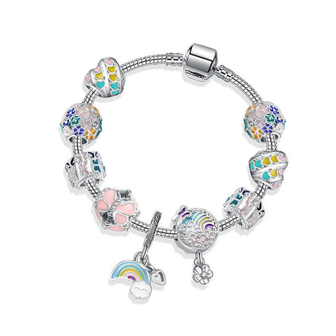 Darrahopens Fashion > Women's Fashion > Women's Jewellery Sky-themed Heart Wreath Rainbow Pendant Alloy Bracelet(19cm)