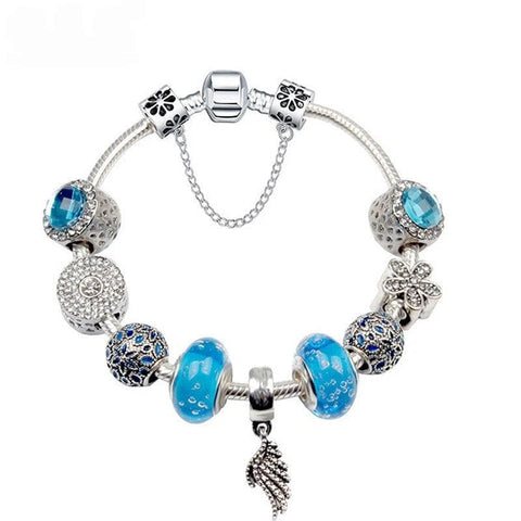 Darrahopens Fashion > Women's Fashion > Women's Jewellery Sparkling Beaded Bracelet: Crystal/Zircon+Wing Pendant(19cm)
