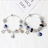 Darrahopens Fashion > Women's Fashion > Women's Jewellery Sparkling Charm Bracelet with Smiley, Crystal, Rhinestone Beads & Hollow Star Zircon Pendants(20cm)