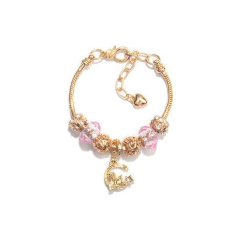 Darrahopens Fashion > Women's Fashion > Women's Jewellery Sweet Style Crystal Rhinestone Gold Star Moon Pendant Cute Pink Bead Bracelet(18cm)