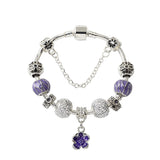 Darrahopens Fashion > Women's Fashion > Women's Jewellery Vintage Alloy Charm Bracelet with Purple Flower Pendant, Crystal Beads(18cm)