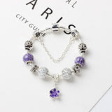 Darrahopens Fashion > Women's Fashion > Women's Jewellery Vintage Alloy Charm Bracelet with Purple Flower Pendant, Crystal Beads(19cm)