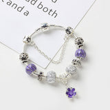Darrahopens Fashion > Women's Fashion > Women's Jewellery Vintage Alloy Charm Bracelet with Purple Flower Pendant, Crystal Beads(19cm)
