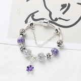 Darrahopens Fashion > Women's Fashion > Women's Jewellery Vintage Alloy Charm Bracelet with Purple Flower Pendant, Crystal Beads(20cm)