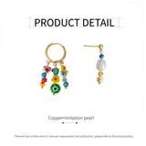Darrahopens Fashion > Women's Fashion > Women's Jewellery Vintage Asymmetrical Earrings Handmade Floral Glass and Pearl Drop Design for Women