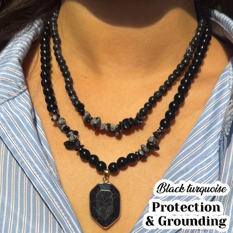 Darrahopens Fashion > Women's Fashion > Women's Jewellery Vintage Double-Layer Hand-Strung Turquoise Necklace, Bohemian-Style Crackle Pendant for Protection and Elegance