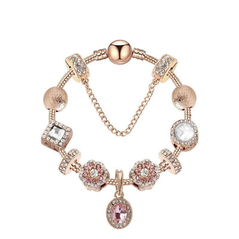 Darrahopens Fashion > Women's Fashion > Women's Jewellery Vintage Gold Bracelet with Crystal, Zircon & Floral Beads, Oval Zircon Pendant(19cm)