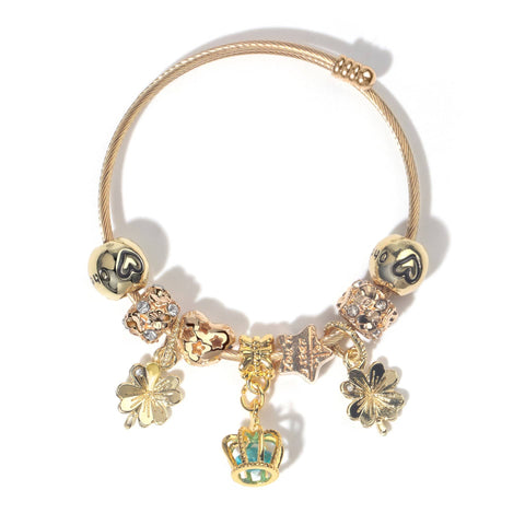 Darrahopens Fashion > Women's Fashion > Women's Jewellery Vintage Love Flower Star Charm Beaded Crown Pendant DIY Open Bangle(18cm)