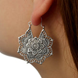 Darrahopens Fashion > Women's Fashion > Women's Jewellery Vintage Silver Mandala Flower Dangle Earrings, Hanging Design