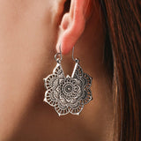 Darrahopens Fashion > Women's Fashion > Women's Jewellery Vintage Silver Mandala Flower Dangle Earrings, Hanging Design