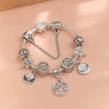 Darrahopens Fashion > Women's Fashion > Women's Jewellery Vintage Silver Tree of Life CZ Four - Leaf Clover Charm Bead DIY Bracelet, Retro Style(17cm)