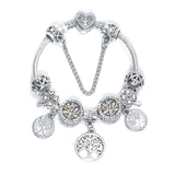 Darrahopens Fashion > Women's Fashion > Women's Jewellery Vintage Silver Tree of Life CZ Four - Leaf Clover Charm Bead DIY Bracelet, Retro Style(17cm)