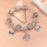 Darrahopens Fashion > Women's Fashion > Women's Jewellery Vintage Silver Tree of Life CZ Four - Leaf Clover Charm Bead DIY Bracelet, Retro Style(18cm)