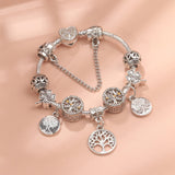 Darrahopens Fashion > Women's Fashion > Women's Jewellery Vintage Silver Tree of Life CZ Four - Leaf Clover Charm Bead DIY Bracelet, Retro Style(18cm)