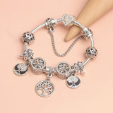 Darrahopens Fashion > Women's Fashion > Women's Jewellery Vintage Silver Tree of Life CZ Four - Leaf Clover Charm Bead DIY Bracelet, Retro Style(19cm)