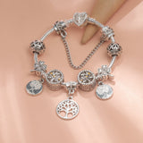 Darrahopens Fashion > Women's Fashion > Women's Jewellery Vintage Silver Tree of Life CZ Four - Leaf Clover Charm Bead DIY Bracelet, Retro Style(20cm)