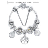 Darrahopens Fashion > Women's Fashion > Women's Jewellery Vintage Silver Tree of Life CZ Four - Leaf Clover Charm Bead DIY Bracelet, Retro Style(20cm)