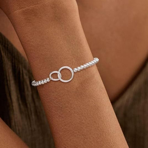 Darrahopens Fashion > Women's Fashion > Women's Jewellery Women’s Silver Bracelet, Silver Elastic Beaded Bracelet, Handmade Ball Accent Bracelet, Elegant Silver Jewelry Gift.