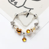 Darrahopens Fashion > Women's Fashion > Women's Jewellery Yellow Zircon Heart Glass Beaded Bracelet with Rhinestones(18cm)