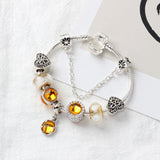 Darrahopens Fashion > Women's Fashion > Women's Jewellery Yellow Zircon Heart Glass Beaded Bracelet with Rhinestones(20cm)