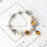 Darrahopens Fashion > Women's Fashion > Women's Jewellery Yellow Zircon Heart Glass Beaded Bracelet with Rhinestones(21cm)