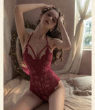 Darrahopens Fashion > Women's Fashion > Women's Lingerie Sexy lingerie - Floral lace bodysuit - Halter neck - Open back - Seductive lingerie - One size - Red