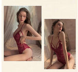 Darrahopens Fashion > Women's Fashion > Women's Lingerie Sexy lingerie - Floral lace bodysuit - Halter neck - Open back - Seductive lingerie - One size - Red