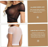 Darrahopens Fashion > Women's Fashion > Women's Lingerie Sexy lingerie for women - Two-piece set - Lingerie set - Sexy sheer lace lingerie - Short sleeve lace set - Sheer set - Valentine's Day gift - Black and white - Size XL