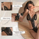 Darrahopens Fashion > Women's Fashion > Women's Lingerie Women's Sexy Lingerie Set - Sexy Bodysuit - Women's Nightgown - Sexy Nightgown - Semi-sheer Lace-Up Front Panel - Adjustable Off-the-Shoulder Bra - Perfect Sexy Lingerie - Valentine's Day Gift - Size M - Black