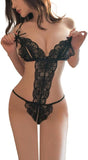 Darrahopens Fashion > Women's Fashion > Women's Lingerie Women's Sexy Lingerie Set - Sexy Bodysuit - Women's Nightgown - Sexy Nightgown - Semi-sheer Lace-Up Front Panel - Adjustable Off-the-Shoulder Bra - Perfect Sexy Lingerie - Valentine's Day Gift - Size M - Black