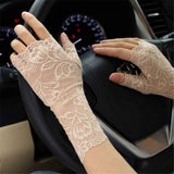 Darrahopens Fashion > Women's Fashion > Women's Sleepwear 2 pairs Women Sunblock Short Lace Half Fingerless Gloves Fancy Wrist Length Bridal Wedding Events Party Glove （skin color）