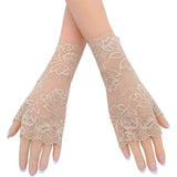Darrahopens Fashion > Women's Fashion > Women's Sleepwear 2 pairs Women Sunblock Short Lace Half Fingerless Gloves Fancy Wrist Length Bridal Wedding Events Party Glove （skin color）