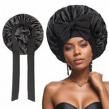Darrahopens Fashion > Women's Fashion > Women's Sleepwear 2 Pcs Black Double-Layer Satin Hair Cap with Ribbon Bow – Premium Silk-Like Beauty & Hair Protection Hat