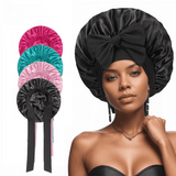 Darrahopens Fashion > Women's Fashion > Women's Sleepwear 2 Pcs Dark Pink Double-Layer Satin Hair Cap with Ribbon Bow – Premium Silk-Like Beauty & Hair Protection Hat