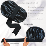 Darrahopens Fashion > Women's Fashion > Women's Sleepwear 2 Pcs Lake Blue Double-Layer Satin Hair Cap with Ribbon Bow – Premium Silk-Like Beauty & Hair Protection Hat