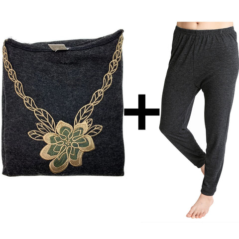 Darrahopens Fashion > Women's Fashion > Women's Sleepwear 2pcs Set Womens Merino Wool Blend Pants & Top Underwear Leggings Thermal Thermals - Black - 20-22