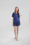 Darrahopens Fashion > Women's Fashion > Women's Sleepwear Silk Short Pyjama Set - Navy Blue, Large - Soft & Luxurious Sleepwear for Relaxation - Breathable Comfort for Restful Nights