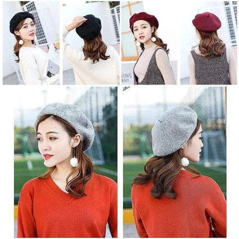 Darrahopens Fashion > Women's Fashion > Women's Sleepwear Women Ladies Beanie Wool French Beret Newsboy Hat Cap Winter Warm Hats Girls - Red