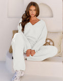 Darrahopens Fashion > Women's Fashion > Women's Sleepwear Women's 2-Piece Clothing Set, Fuzzy Fleece Pajama Set Long Sleeve, White XL