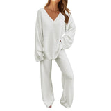 Darrahopens Fashion > Women's Fashion > Women's Sleepwear Women's 2-Piece Clothing Set, Fuzzy Fleece Pajama Set Long Sleeve, White XL