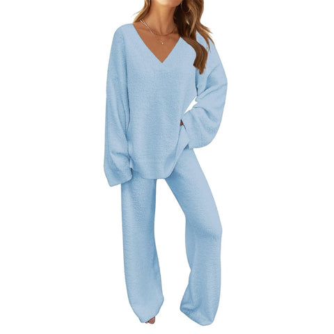 Darrahopens Fashion > Women's Fashion > Women's Sleepwear Women's 2-Piece Set Fuzzy Fleece Pajamas Set Long Sleeve Loungewear Blue Blue Blue M
