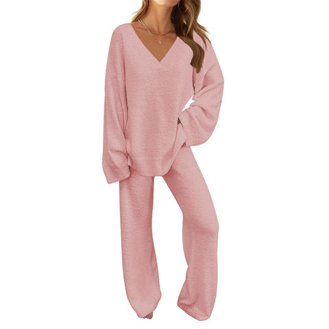 Darrahopens Fashion > Women's Fashion > Women's Sleepwear Women's 2-Piece Set Fuzzy Fleece Pajamas Set Long Sleeve Loungewear Pink Pink M