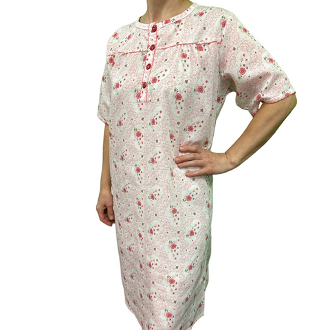 Darrahopens Fashion > Women's Fashion > Women's Sleepwear Womens 100% Cotton Short Sleeve Nightie Gown Night Sleepwear Pyjamas PJ Pajamas - Pink - 12