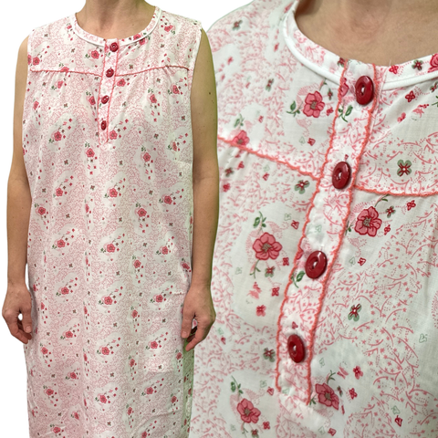 Darrahopens Fashion > Women's Fashion > Women's Sleepwear Womens 100% Cotton Sleeveless Nightie Gown Night Dress Pyjamas PJ Pajamas Sleep - Pink - 14