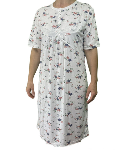 Darrahopens Fashion > Women's Fashion > Women's Sleepwear Womens Ladies Cotton Nightie Night Gown Slip Petticoat PJs Sleepwear Dress - White/Pink - 18