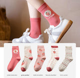Darrahopens Fashion > Women's Fashion > Women's Socks & Hosiery 5 pairs of socks - Women's autumn and winter socks - Women's strawberry socks - Fashion socks with round neck - Princess socks - Preppy style socks