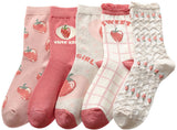 Darrahopens Fashion > Women's Fashion > Women's Socks & Hosiery 5 pairs of socks - Women's autumn and winter socks - Women's strawberry socks - Fashion socks with round neck - Princess socks - Preppy style socks