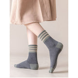 Darrahopens Fashion > Women's Fashion > Women's Socks & Hosiery 5 Pairs Womens Retro Stripe Crew Socks Soft Cotton Mid Calf Casual Daily Wear Socks Multipack In Australia - Darrahopens