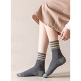 Darrahopens Fashion > Women's Fashion > Women's Socks & Hosiery 5 Pairs Womens Retro Stripe Crew Socks Soft Cotton Mid Calf Casual Daily Wear Socks Multipack In Australia - Darrahopens